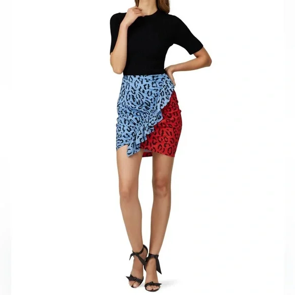 A.L.C. Blue and Red Leopard Print Mini Skirt - Picture 3 of 13